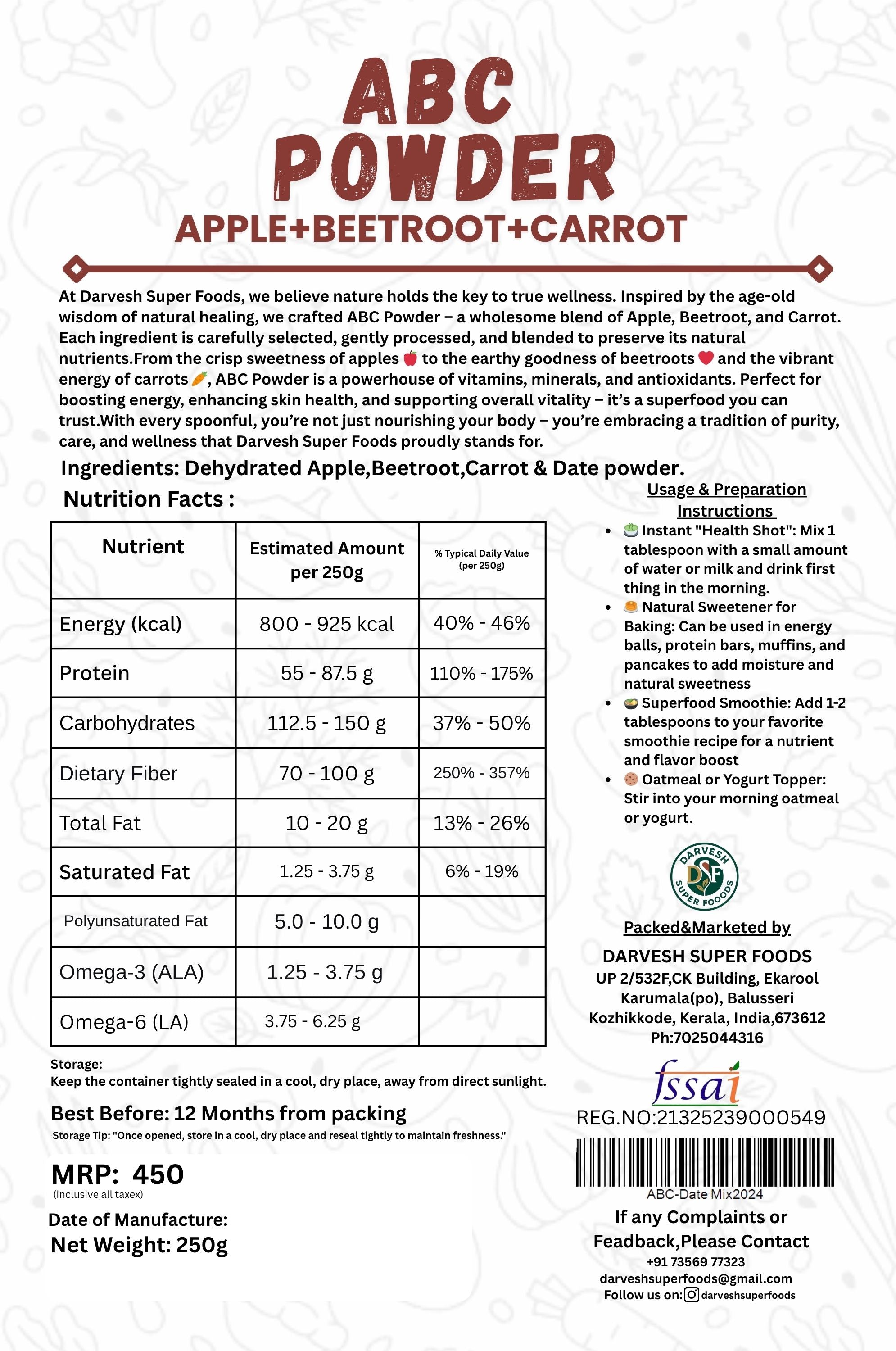 DARVESH SUPER FOODS I ABC POWDER I 250(G)