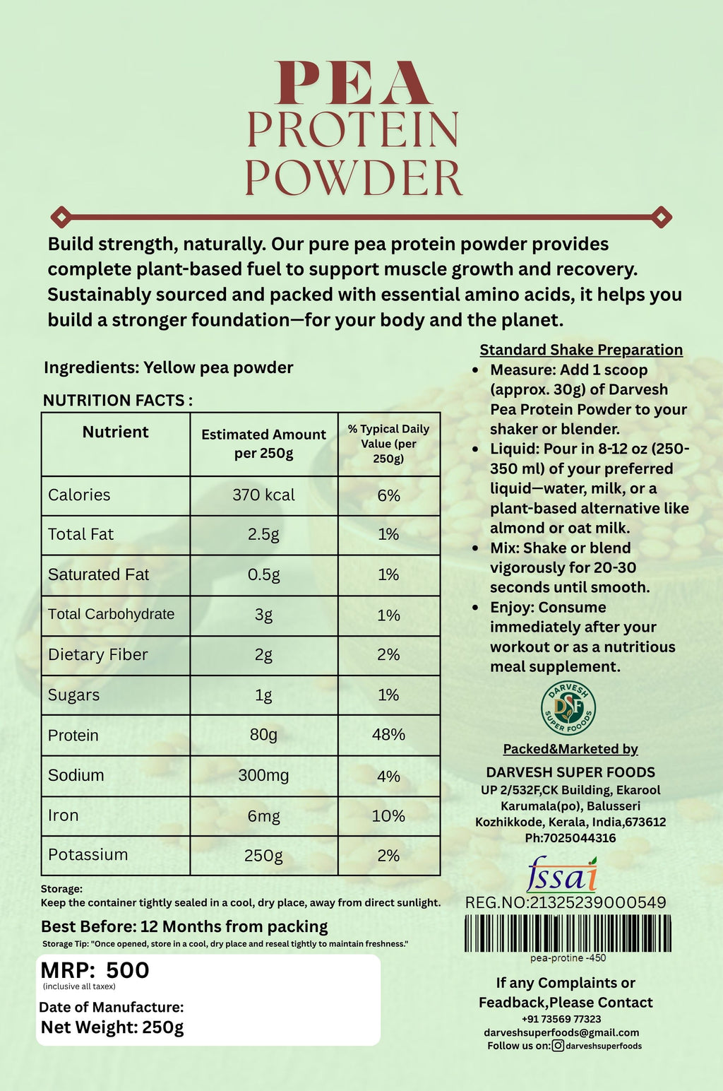 Darvesh Super Foods Pea Protein Powder I 250(G)