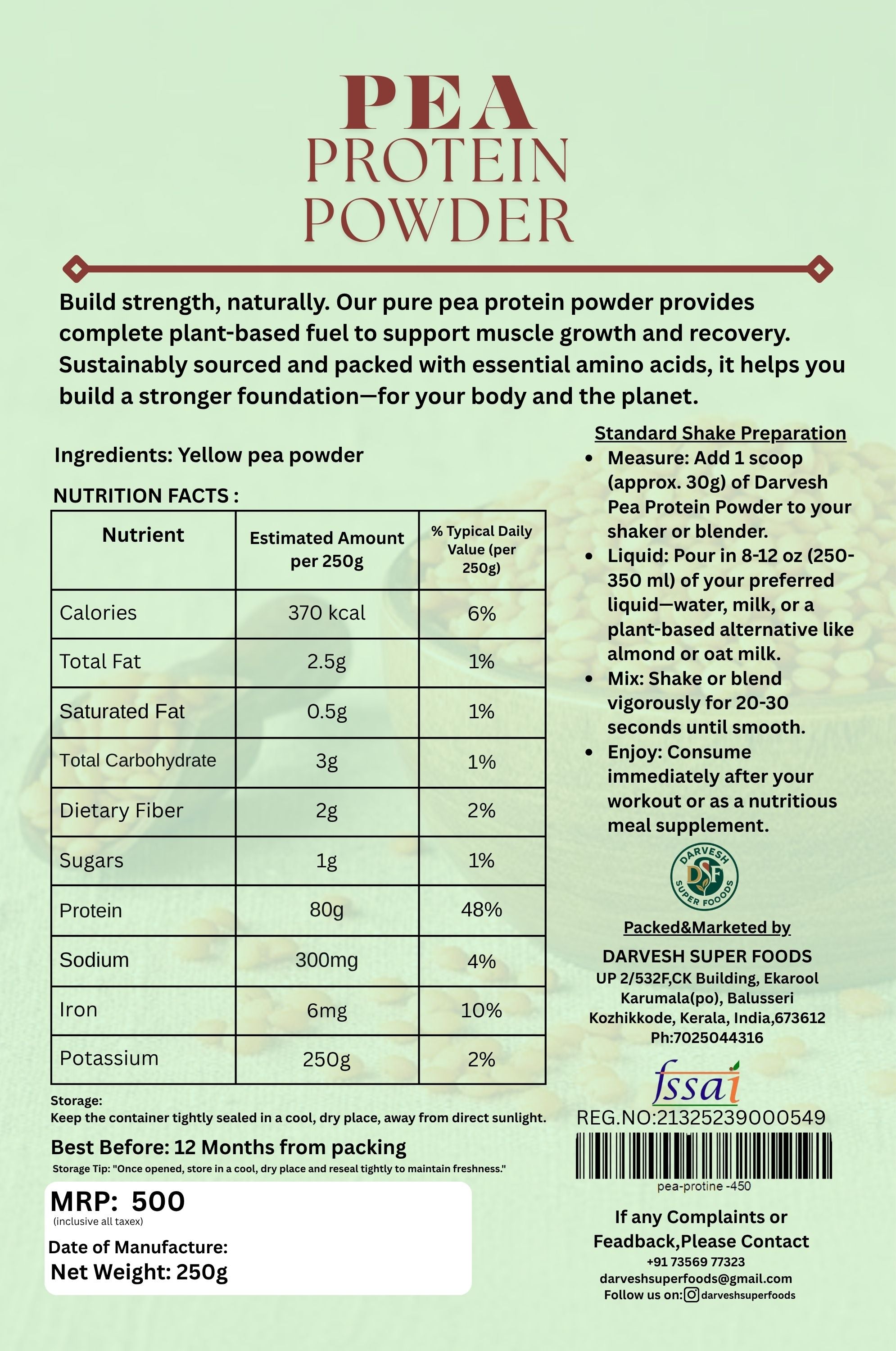 Darvesh Super Foods Pea Protein Powder I 250(G)